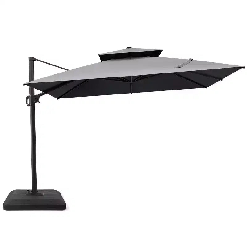 Crestlive Products 10 Feet Square 2-Tier Top Patio Cantilever Offset Umbrella 360 Shade With Weighted Base