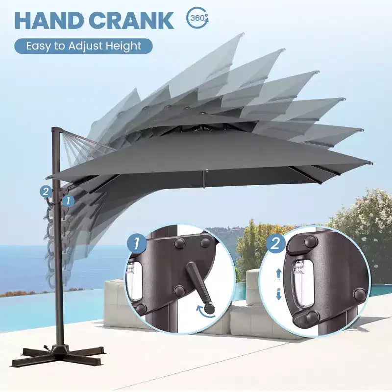 Crestlive Products 10 Feet Square 2-Tier Top Patio Cantilever Offset Umbrella 360 Shade With Weighted Base