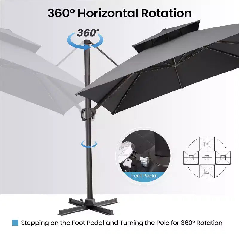 Crestlive Products 10 Feet Square 2-Tier Top Patio Cantilever Offset Umbrella 360 Shade With Weighted Base