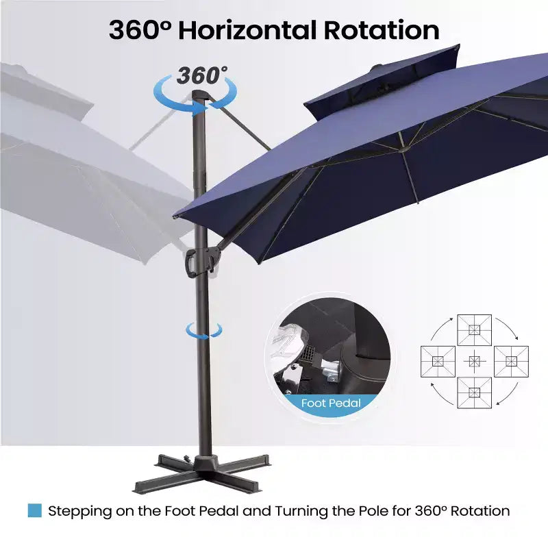 Crestlive Products 10 Feet Square 2-Tier Top Patio Cantilever Offset Umbrella 360 Shade With Weighted Base