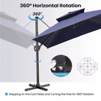 Crestlive Products 10 Feet Square 2-Tier Top Patio Cantilever Offset Umbrella 360 Shade With Weighted Base