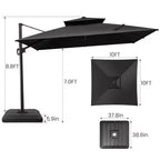 Crestlive Products 10 Feet Square 2-Tier Top Patio Cantilever Offset Umbrella 360 Shade With Weighted Base