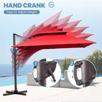 Crestlive Products 10 Feet Square 2-Tier Top Patio Cantilever Offset Umbrella 360 Shade With Weighted Base