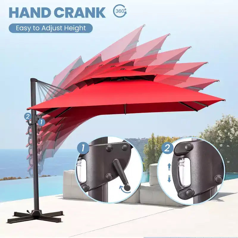 Crestlive Products 10 Feet Square 2-Tier Top Patio Cantilever Offset Umbrella 360 Shade With Weighted Base