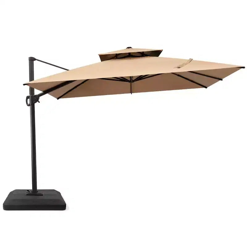 Crestlive Products 10 Feet Square 2-Tier Top Patio Cantilever Offset Umbrella 360 Shade With Weighted Base
