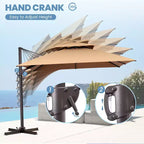 Crestlive Products 10 Feet Square 2-Tier Top Patio Cantilever Offset Umbrella 360 Shade With Weighted Base