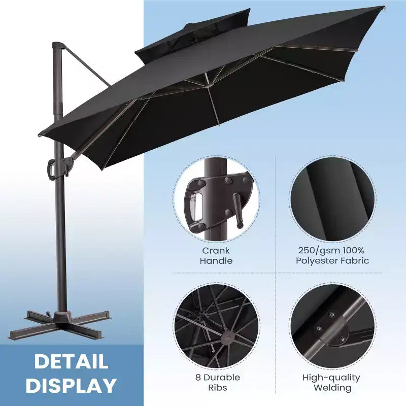 Crestlive Products 10 Feet Square 2-Tier Top Patio Cantilever Offset Umbrella 360 Shade With Weighted Base