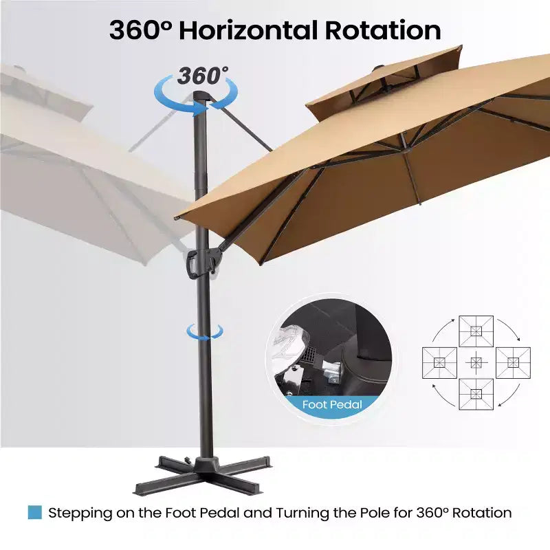 Crestlive Products 10 Feet Square 2-Tier Top Patio Cantilever Offset Umbrella 360 Shade With Weighted Base