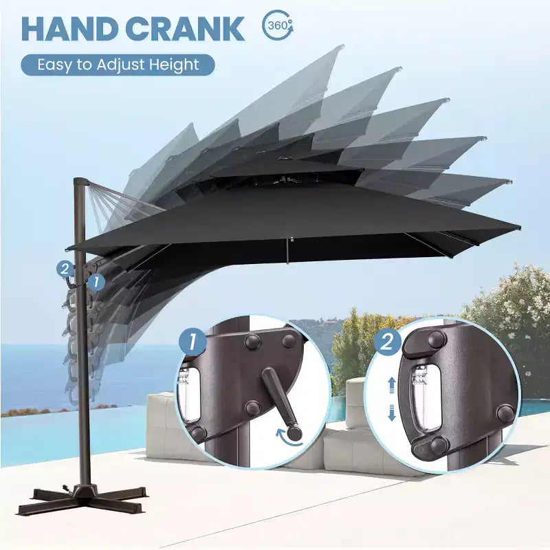 Crestlive Products 10 Feet Square 2-Tier Top Patio Cantilever Offset Umbrella 360 Shade With Weighted Base