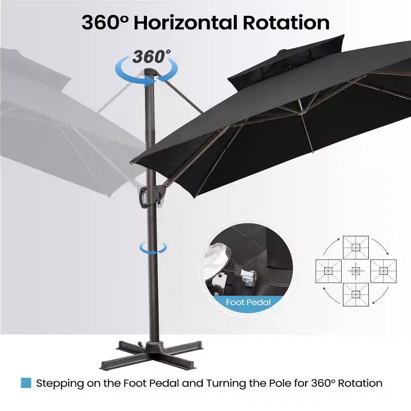 Crestlive Products 10 Feet Square 2-Tier Top Patio Cantilever Offset Umbrella 360 Shade With Weighted Base
