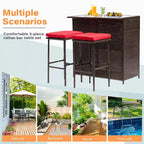 FDW 3 Piece Bar Set Patio Furniture Sturdy Frame Bar Height Table with Two Stools Glass Top and Storage Shelves Perfect for Balcony Pool Side