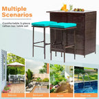 FDW 3 Piece Bar Set Patio Furniture Sturdy Frame Bar Height Table with Two Stools Glass Top and Storage Shelves Perfect for Balcony Pool Side