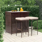 FDW 3 Piece Bar Set Patio Furniture Sturdy Frame Bar Height Table with Two Stools Glass Top and Storage Shelves Perfect for Balcony Pool Side