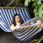 Northlight Striped Macrame Quilted Two Person Double Hammock - 9' x 56 - Blue and Cream