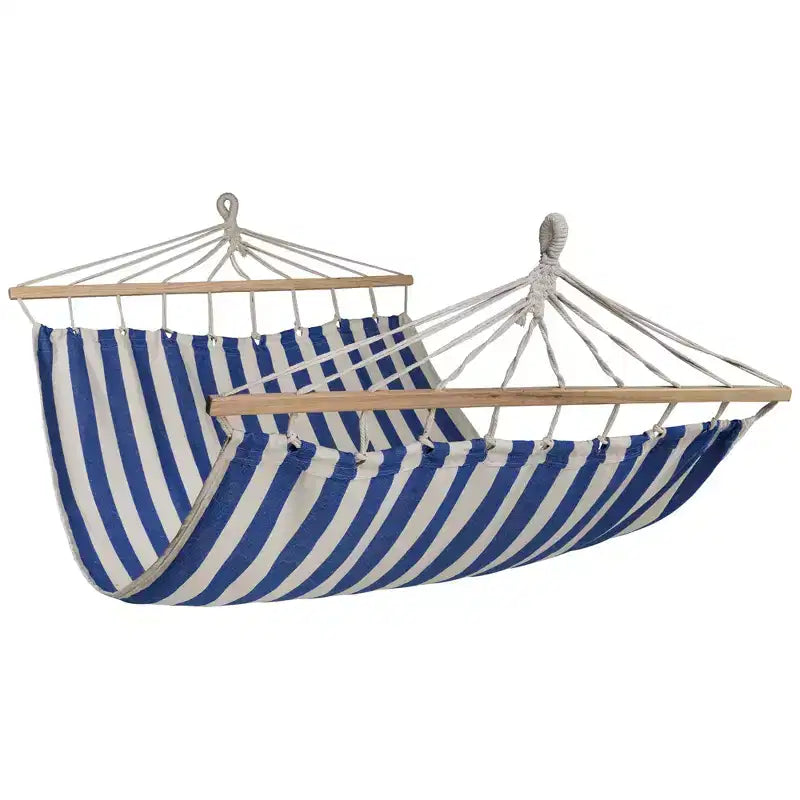 Northlight Striped Macrame Quilted Two Person Double Hammock - 9' x 56 - Blue and Cream