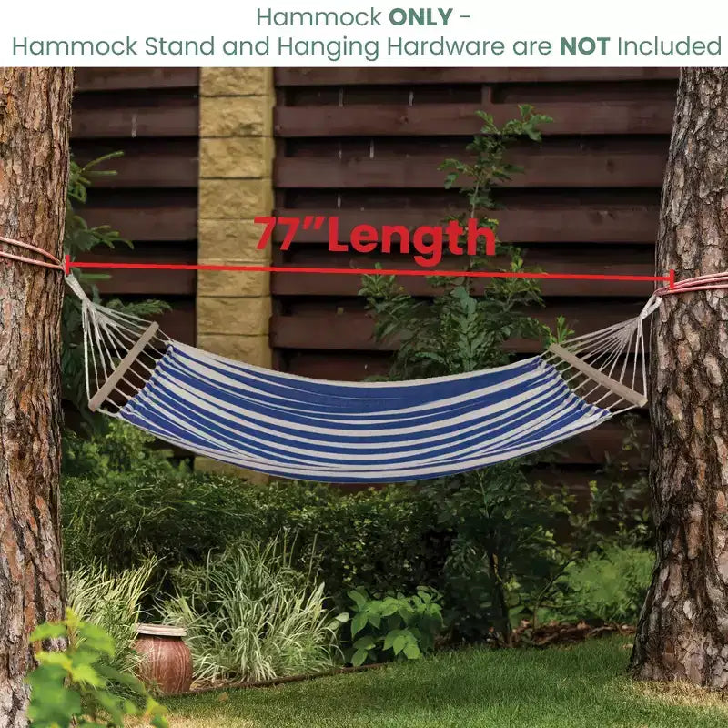 Northlight Striped Macrame Quilted Two Person Double Hammock - 9' x 56 - Blue and Cream