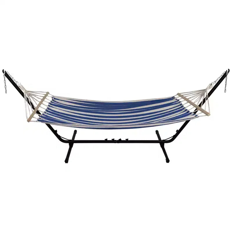 Northlight Striped Macrame Quilted Two Person Double Hammock - 9' x 56 - Blue and Cream