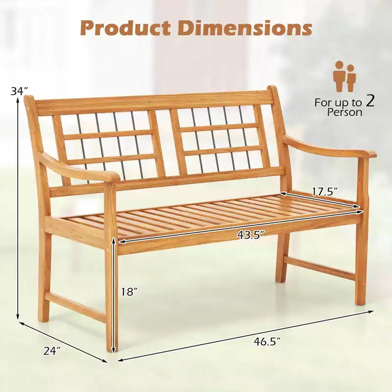 Costway Outdoor Acacia Wood Bench 2-Person Patio Bench with Slatted Seat & Backrest