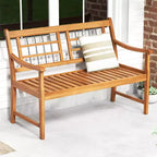 Costway Outdoor Acacia Wood Bench 2-Person Patio Bench with Slatted Seat & Backrest