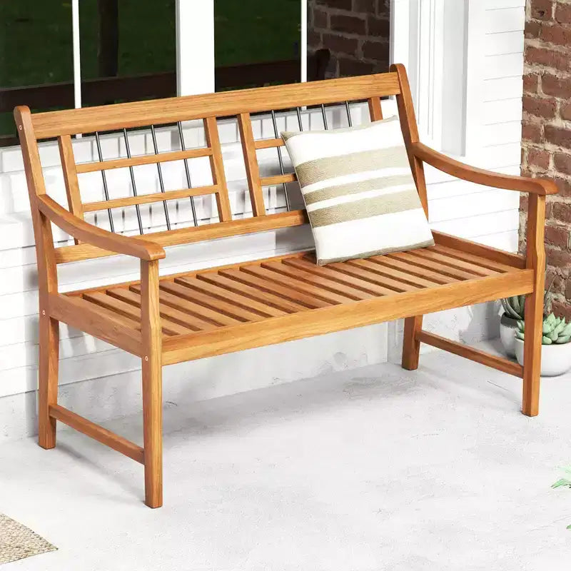 Costway Outdoor Acacia Wood Bench 2-Person Patio Bench with Slatted Seat & Backrest