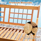 Costway Outdoor Acacia Wood Bench 2-Person Patio Bench with Slatted Seat & Backrest