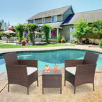 FDW 3-Piece Outdoor Wicker Conversation Bistro Set Rattan Wicker Patio Furniture Set with Cushions and Tempered Glass Table