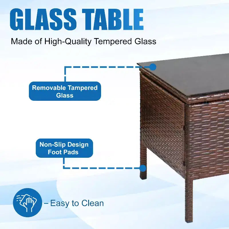 FDW 3-Piece Outdoor Wicker Conversation Bistro Set Rattan Wicker Patio Furniture Set with Cushions and Tempered Glass Table