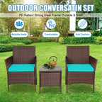 FDW 3-Piece Outdoor Wicker Conversation Bistro Set Rattan Wicker Patio Furniture Set with Cushions and Tempered Glass Table