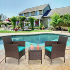 FDW 3-Piece Outdoor Wicker Conversation Bistro Set Rattan Wicker Patio Furniture Set with Cushions and Tempered Glass Table