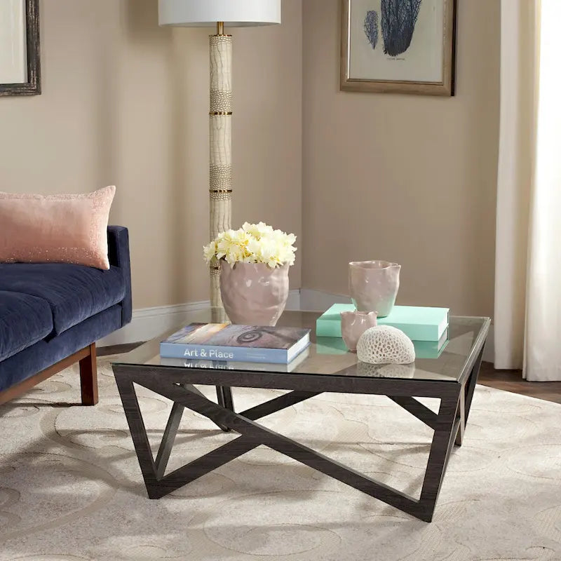 SAFAVIEH Annmarie Mid-Century Glass Top Coffee Table - 33.5 x 33.5 x 14.5 - 34Wx34Dx15H