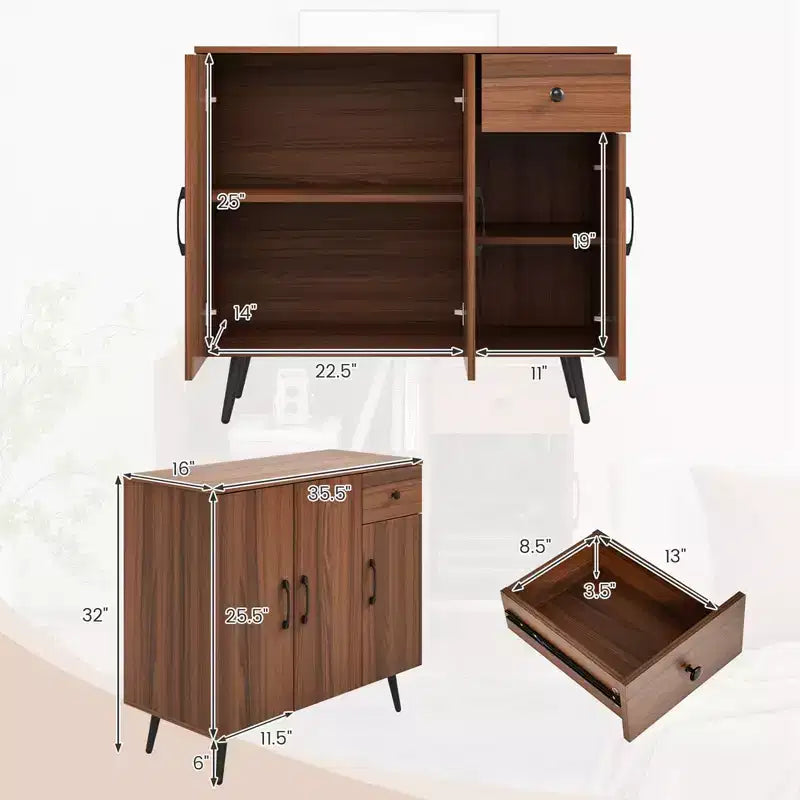 Costway Buffet Cabinet with 3 Doors & Pull-out Drawer Adjustable Shelves Anti-Tipping Kits