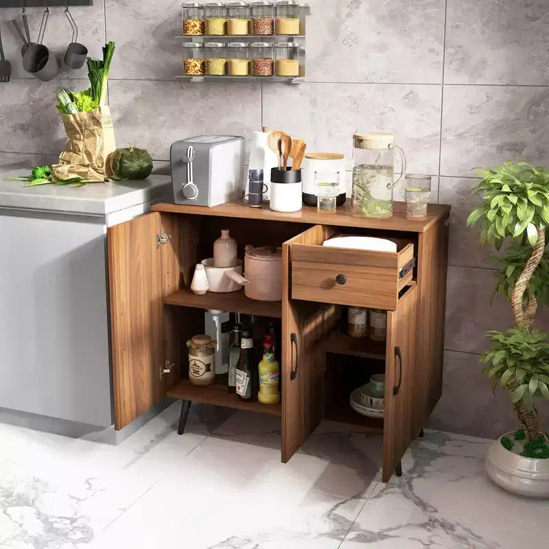 Costway Buffet Cabinet with 3 Doors & Pull-out Drawer Adjustable Shelves Anti-Tipping Kits