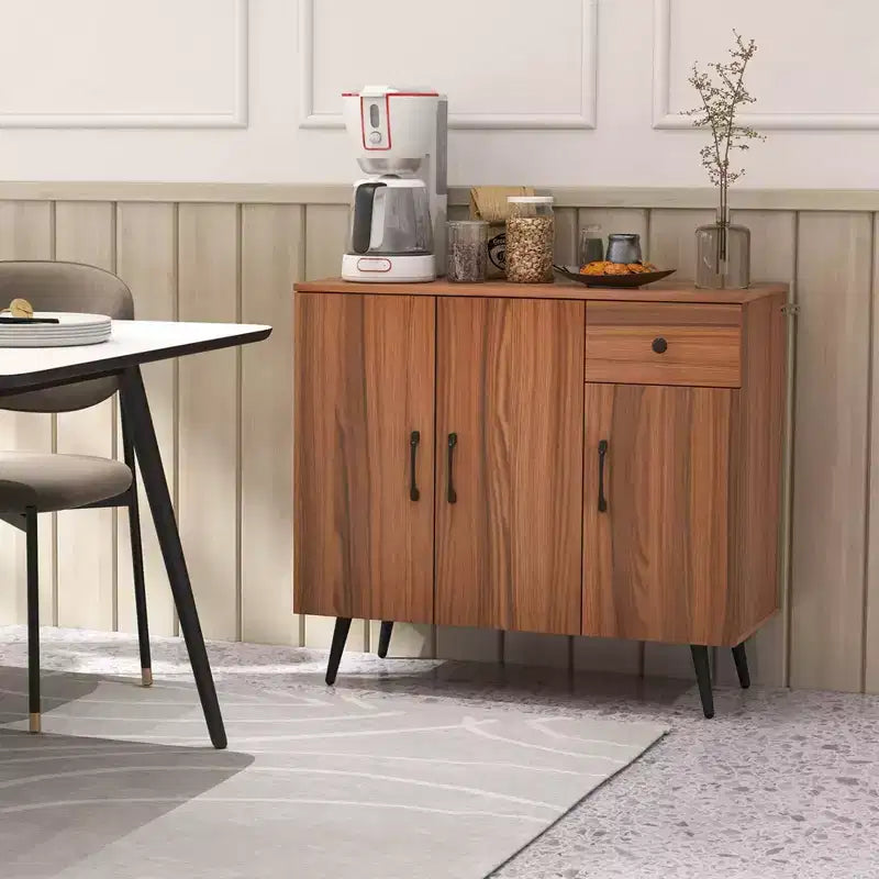 Costway Buffet Cabinet with 3 Doors & Pull-out Drawer Adjustable Shelves Anti-Tipping Kits