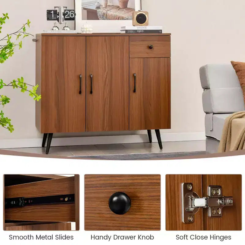 Costway Buffet Cabinet with 3 Doors & Pull-out Drawer Adjustable Shelves Anti-Tipping Kits