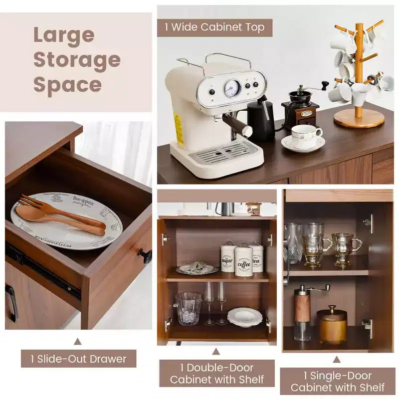 Costway Buffet Cabinet with 3 Doors & Pull-out Drawer Adjustable Shelves Anti-Tipping Kits