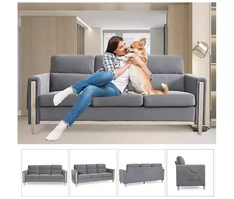 GDFStudio Addison 3-Seater 80 Sofa with Side Pockets and Rubber Wood Legs