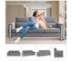 GDFStudio Addison 3-Seater 80 Sofa with Side Pockets and Rubber Wood Legs