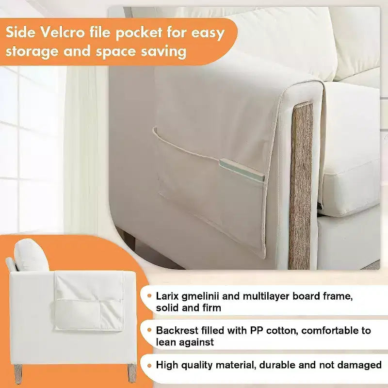 GDFStudio Addison 3-Seater 80 Sofa with Side Pockets and Rubber Wood Legs