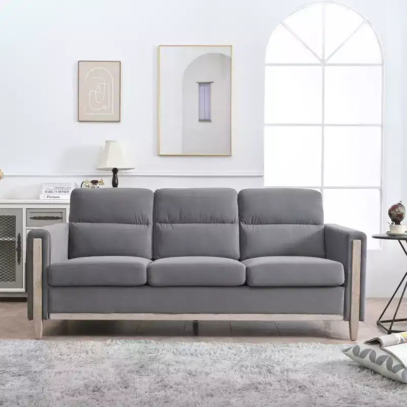 GDFStudio Addison 3-Seater 80 Sofa with Side Pockets and Rubber Wood Legs