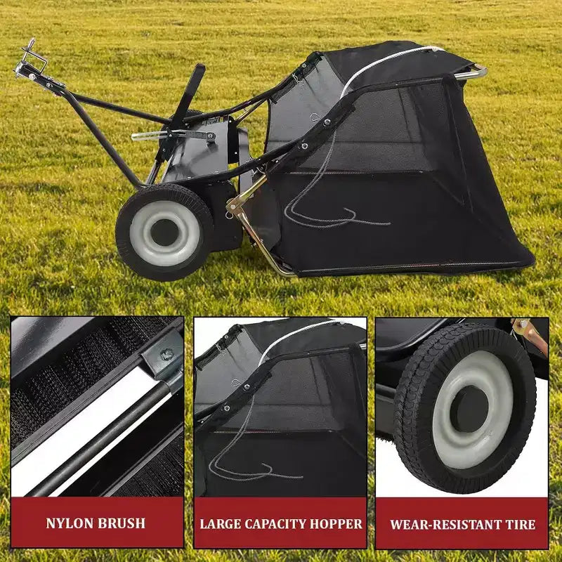 48 Inch Tow Behind Lawn Sweeper,Large Capacity Heavy Duty Leaf with Adjustable Sweeping Height