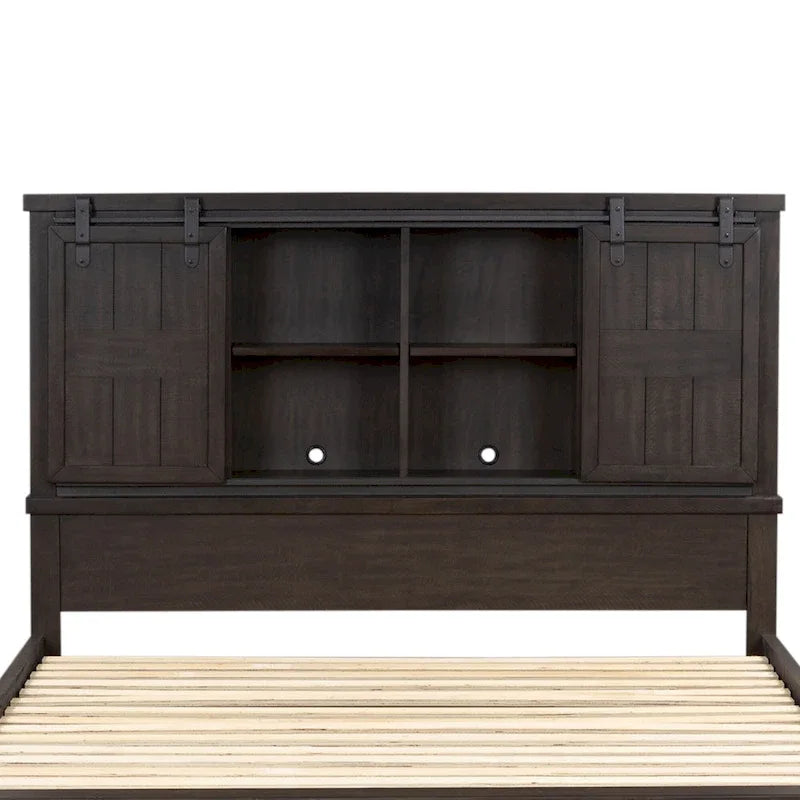 Thornwood Hills Rock Beaten Gray with Saw Cuts Queen Bookcase Bed