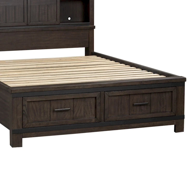 Thornwood Hills Rock Beaten Gray with Saw Cuts Queen Bookcase Bed