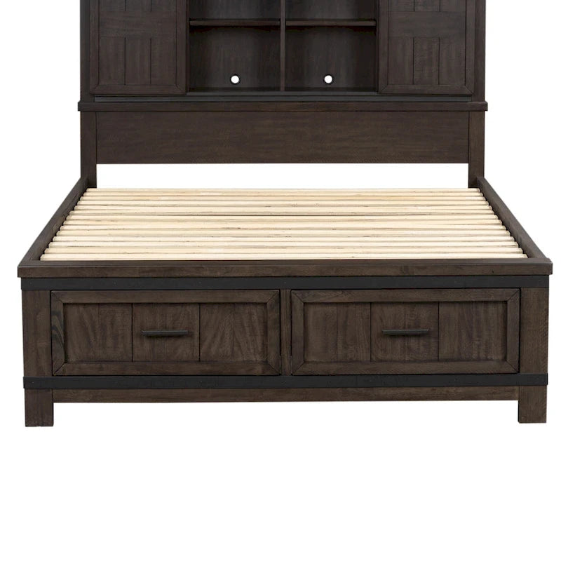 Thornwood Hills Rock Beaten Gray with Saw Cuts Queen Bookcase Bed