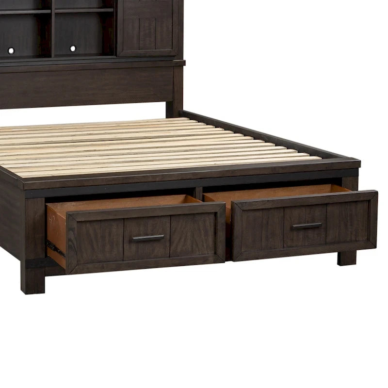 Thornwood Hills Rock Beaten Gray with Saw Cuts Queen Bookcase Bed