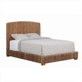 Hand Woven Banana Leaf Upholstered Wooden California King Size Bed, Brown