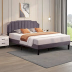 Javlergo Upholstered Platform Bed Frame with Nailhead Trimmed Adjustable Height Headboard, No Box Spring Needed
