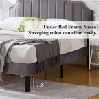 Javlergo Upholstered Platform Bed Frame with Nailhead Trimmed Adjustable Height Headboard, No Box Spring Needed