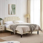 Javlergo Upholstered Platform Bed Frame with Nailhead Trimmed Adjustable Height Headboard, No Box Spring Needed
