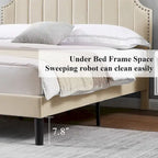 Javlergo Upholstered Platform Bed Frame with Nailhead Trimmed Adjustable Height Headboard, No Box Spring Needed