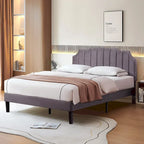 Javlergo Upholstered Platform Bed Frame with Nailhead Trimmed Adjustable Height Headboard, No Box Spring Needed